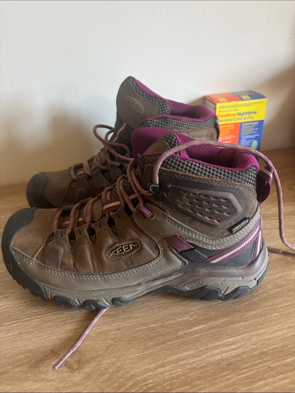 Keen Brown and Magenta Lace-Up Women's Hiking Boots
